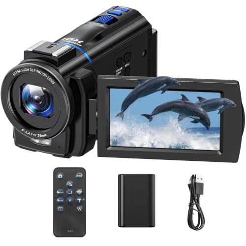 Videokamera Camcorder 5K Vlog Kamera mit 16X Digitalzoom Nachtsicht, 48MP 3 Zoll 270° drehbarer Touchscreen Webcam Vlogging Camera, Camcorder Video Camera mit Fülllicht, Fernbedienung, Batterie