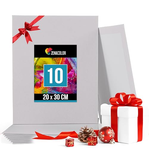 Zenacolor - Canvas Set 10 teilig - Leinwand zum Bemalen 20x30cm - Gemälde auf Leinwand, Acrylmalerei, Ölgemälde, Gouache, Aquarell - 100% Säurefreie Baumwolle.