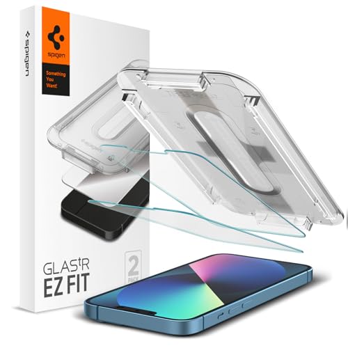 Spigen Glas.tR EZ Fit Schutzfolie kompatibel mit iPhone 13 Mini, 2 Stück, Kratzfest, 9H Härte Folie