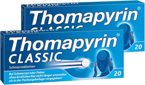 Thomapyrin Classic Schmerztabletten bei akuten Kopfschmerzen | Vorteilspack 2 x 20 Stk | Bewährte 3-fach Kombination aus ASS, Paracetamol und dem Wirkbeschleuniger Coffein | Wirkt nach ca. 14 Min
