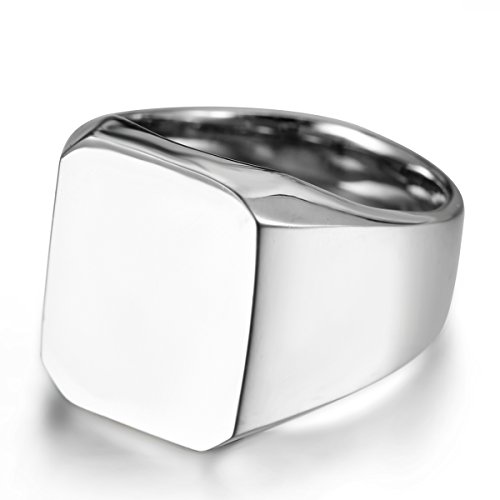 JewelryWe Schmuck Herren-Ring Biker Edelstahl Glänzend Poliert Siegelring Quadrat Band Männer Ring mit Gravur, Silber Größe 70