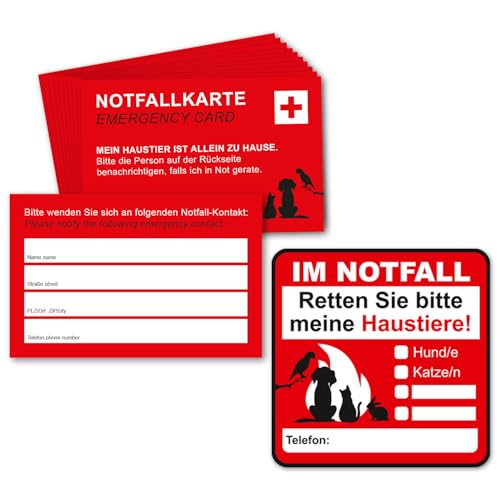 younikat 10er Set Notfallkarte für Haustiere I 8,5 x 5,5 cm I mit Feld für Kontaktpersonen I zur individuellen Beschriftung I Haustier Rettung I dv1058