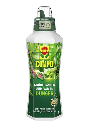 COMPO Grünpflanzen- und Palmendünger für alle Zimmer-, Balkon- und Terrassenpflanzen, Spezial-Flüssigdünger mit extra Kalium und Eisen, 1 Liter