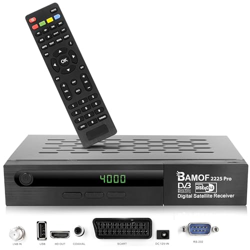 Bamof 2225 PRO Satelliten Receiver Sat Receiver Digitaler DVBS2 Full HD Receiver (HDMI, SCART, 2X USB) [Vorprogrammiert für Astra, Hotbird und Türksat] + HDMI Kabel, Black