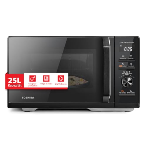 Toshiba MW3-AG25PFI(BK) Mikrowelle mit Grillfunktion – 25L 3-in-1 Kombigerät | 900W Origin-Inverter | 1100W Grill | Einbaugerät | Digital | 57 dB leise | Master-Auftauprogramm | Schwarz