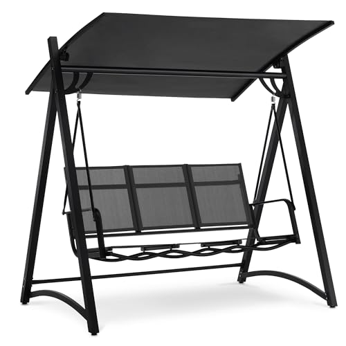 M MCombo Hollywoodschaukel 3 Sitzer mit Sonnendach, Gartenschaukel bis 300kg Belastbar, 188x132x182 cm, Schaukelbank Outdoor Wetterfest, 8009 (Dunkgelgrau)
