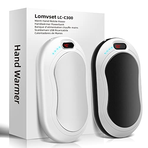 Lomvset Handwärmer Elektrisch 2er Set 10000 mAh, Taschenwärmer Wiederverwendbar mit Digitalanzeige, Handwärmer USB Aufladbar Powerbank Wintergeschenk für Damen Kinder（Schwarze&Silber）