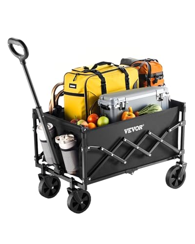 VEVOR Bollerwagen 66x45x46 cm, 102 kg Faltbarer Transportwagen mit Geländerädern, Outdoor-Allzweckwagen mit verstellbarem Griff, Campingwagen für Strand, Lebensmittelgeschäft, Garten, Schwarz