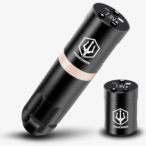 POSEIDON Akku Tattoo Stift mit extra Akku 1500mAh Kapazität Wireless Power Tattoo Maschine mit Japan Coreless Motor Digital LED Display Ausrüstung Versorgung für Profis und Anfänger