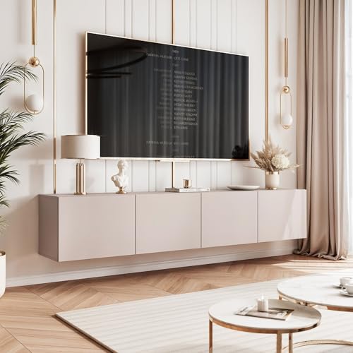 IDOHOME 200 cm TV Lowboard Kaschmir 200cm mit 4 Praktischen Großen Fächern und LED Beleuchtung - TV Board Hängend Passend Für Stilvolle Wohnräume