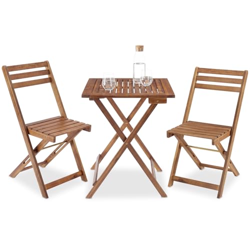 tectake® Bistroset für 2 Personen, klappbar, wetterfestes Akazienholz, Massivholz, vormontierte Bistrogarnitur, Belastbarkeit Stuhl 110 kg, Gartenmöbel Set, Balkon Möbel, Terrassen Möbel, Sitzgruppe