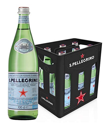 Sanpellegrino Mineralwasser Medium Natürlich und feinperlig aus den lombardischen Alpen Hoher Mineralisierungsanteil Besonders zum Essen geeignet 6x1L Glas Mehrweg Flaschen im Kasten