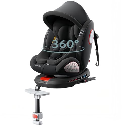 Veitoalioy 360° i-Size drehbar Kindersitz kann, Kopfstütze einstellbar Autositz, Verstellbar ISOFIX Sicherheitssysteme geeignet 0-36 KG und 1-6 Jahre alt Träger (Black with Pedal stand)