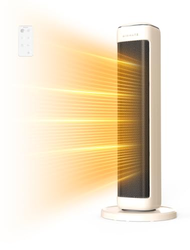 AIRMATE 63cm Heizlüfter Energiesparend, Keramik Heizlüfter Leise, 80° Oszillierend Heizung und Thermostat, 3 Modu, ECO, 24H Timer, 2000W Space Heater, Überhitzungs-Kippschutz