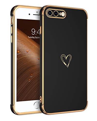GUAGUA Handyhülle für iPhone 8 Plus/iPhone 7 Plus Hülle Cute Herz Muster Galvanisierte Kameraschutz Stoßfeste Silikonhülle Weich TPU Silikon Schutzhülle Dünn Hülle für iPhone 7 Plus/8 Plus, Schwarz