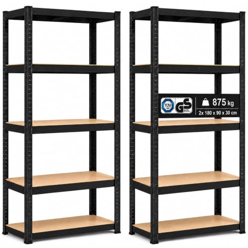 Arebos Schwerlastregal 2er Set | 180x90x30cm | 875kg Tragkraft | 0,7 mm | 5 MDF-Platten | Regal Lagerregal Kellerregal Steckregal Werkstattregal | Anthrazit