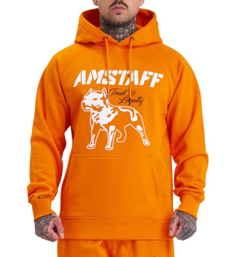 Amstaff Herren Logo 2.0 Hoodie | Baumwolle, Kapuze, Reißverschluss | Lockere Passform | Atmungsaktiv | Orange XXL