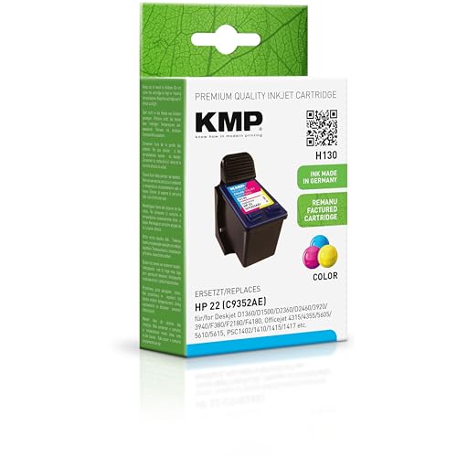 KMP Tintenpatrone passend für HP 22 (C9352AE) 3-farbig - H130 - für Deskjet D1360 D1500 D2360 D2460 3920 3940 F380 F2180 F4180, Officejet 4315... etc.
