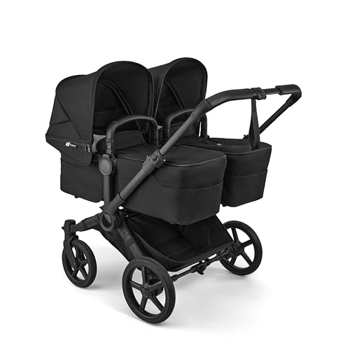 Bugaboo Donkey 6 Twin, Zwillingskinderwagen für Neugeborene & Kleinkinder, Geschwisterwagen für Zwillinge ab Geburt, mit wendbarem Sitz und Liegewanne, komfortable Einhand-Lenkung, Heritage Black
