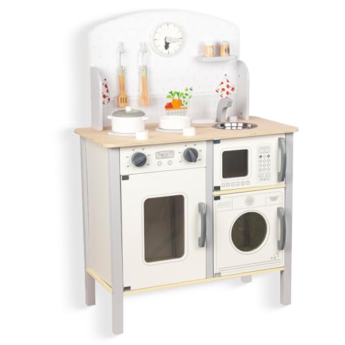 WOODENFUN Spielküche für Kinder 3-8, hölzerne Kinder Spielen Küche Playset Chef Pretend Play Set für Kleinkinder, Spielzeug Küche Geschenke für Jungen Mädchen (weiß)