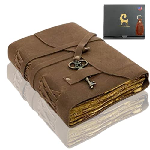 Urban Leather 18x13 cm Rustikales Vintage Notizbuch Leder Alte Büttenrandseiten für Männer und Frauen zum Zeichnen, Skizzenbuch Schreiben Tagebuch für Sie und Ihn, Dicke Leere Unlinierte Seiten