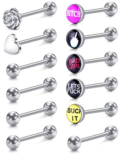 Crdifu 1,6mm Zungenpiercing Set 16mm Stablänge Chirurgenstahl Piercings Zunge Herz Perle