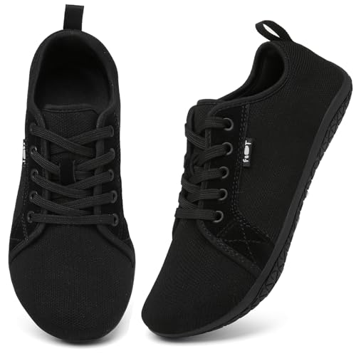 Geweo Barfußschuhe Sneaker Breite Walking Schuhe Barfuss Damen Herren Trail Laufschuhe Minimalistische Fitness Knit Unisex Weit rutschfest Zehenschuhe Zero Drop Solhe Freizeit Schwarz 41EU