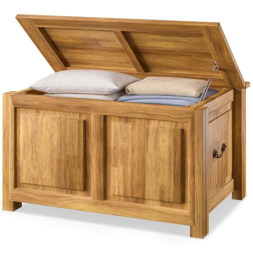 CASARIA® Holztruhe mit Deckel Groß 103L Volumen Sitzbank Stauraum 160kg belastbar Holz Akazie Flur Schatztruhe Truhe Schatzkiste Kolonialstil Braun