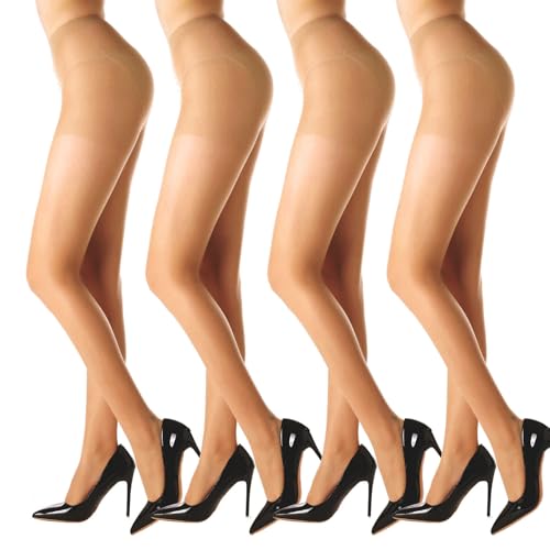 LiiYoang Strumpfhosen Damen Hautfarbe Feinstrumpfhose 4er-Pack Reißfest 20 Den Durchsichtig Strumpfhose Seidenfein Mikrofaser Mit Tummy Control Hohe Taille Butt Lift Und Verstärkten Zehen Für Frauen
