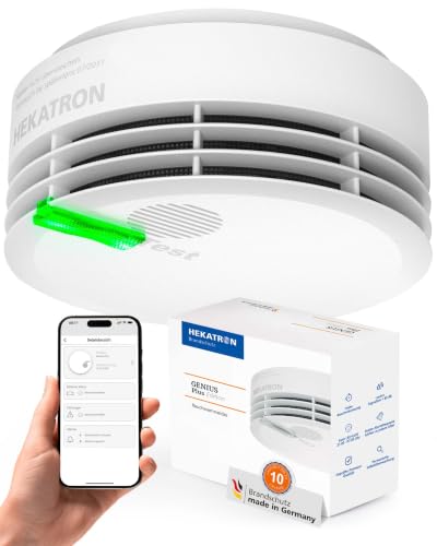 Hekatron Genius Plus Rauchmelder, mit App, Made in Germany, 1 Stück | Q-Label und VdS-zertifiziert, 85 dB(A) Alarm, Klebepad oder Bohrmontage, mehrsprachig