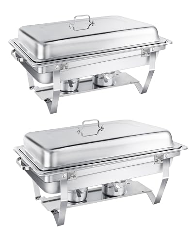 WENMILY Chafing Dish Buffet Set 9L[Robust und hochwertig],2pcs Edelstahl Warmhaltebehälter[Rollrand-Design],Speisenwärmer für Catering Buffet und Party (Quadrat Silber - 2 Sets 1/2+1/1 GNContainers)