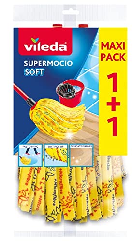 Vileda SuperMocio Soft Wischmopp Ersatzkopf, Moppkopf aus 30% Mikrofasern, effizient gegen fetthaltigen Schmutz und Flecken, 2er Vorteilspack