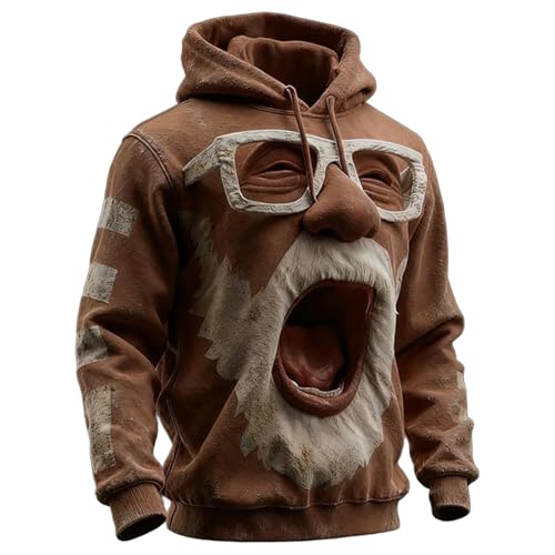 Generisch Herren Pullover Kapuzenpullover mit Grafikprint, lässiger Pullover mit Vordertasche, bequemes Fleece, ideal für Streetwear und Alltag (Brown, M)