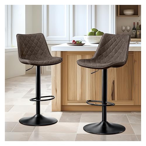 STOOLINK Barhocker 2er Set Barstuhl Höhenverstellbar mit Mikrofaser-Leder, Barhocker mit Lehne, Tresenhocker Drehbar, Bistrohocker Designer, Barstühle für Küche, Theke, Bar-Braun