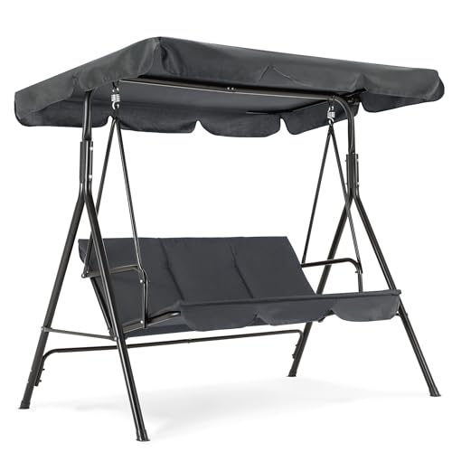 M MCombo 3-Sitzer Hollywoodschaukel, Gartenschaukel mit Verstellbarem Sonnendach, Schaukelbank Outdoor, Gartenliege Wetterfest, 114 x 170 x 155 cm, Grau 8003