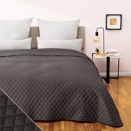 Blumtal Tagesdecke 170x210 cm - Oeko-TEX zertifizierter Bettüberwurf als Tagesdecke 90x200 (Bettgröße) - Tagesdecken - Sofa Überwurf - Couch Überwurf - Bedspread - Überwurf Sofa- Anthrazit