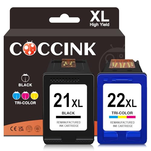 COCCINK 21 XL 22 XL für HP 21 22 Druckerpatronen für HP DeskJet F2280 F380 F2180 F4180 F370 F2224 F4100 D2360 PSC 1410v 1410xi 3180 Fax OfficeJet 4315 J3680 Schwarz und Farbe 21XL 22XL