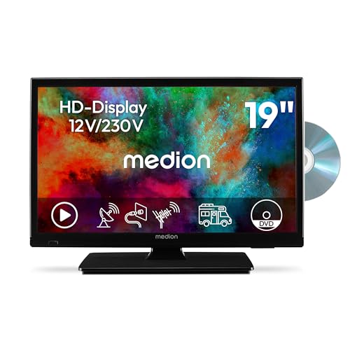 MEDION 47 cm (19 Zoll) HD Fernseher mit DVD-Player (perfekt für Camping Wohnmobil LKW Garten, 12V KFZ Car-Adapter, Triple Tuner Receiver, HDMI, USB, MD 819001)