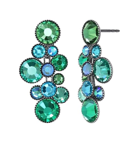 Konplott: pendelnde Ohrstecker Water Cascade big, große traubenförmige Design-Ohrstecker mit runden Steinen, für Damen/Frauen (grün)