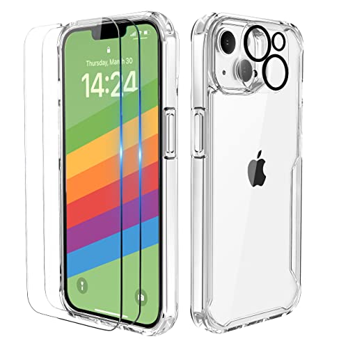 ORETECH für iPhone 14 Plus Hülle, mit [2 Displayschutzfolie, 1 Kameraschutz] Stoßfest Kratzfeste Schutzhülle [Militärschutz] Bumper Transparent Handyhülle für iPhone 14 Plus Case 6.7