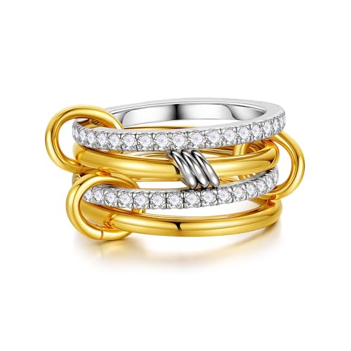 TINGN 14K Vergoldet Ringe Damen Ringe Gold Farbe Wasserfest Stapelbare Ring Goldringe Mehrstöckig Daumenring Mixed Stack Rings Set Statement Fingerring Geschenke für Frauen Freundin Schmuck 58