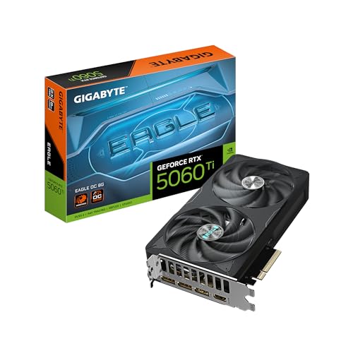 Gigabyte GeForce RTX 5060 Ti Eagle OC 8G Grafikkarte – 8 GB GDDR7, 128 Bit, PCI-E 5.0, 2617 MHz Kernfrequenz, 3 x DisplayPort, 1 x HDMI, GV-N506TEAGLE OC-8GD