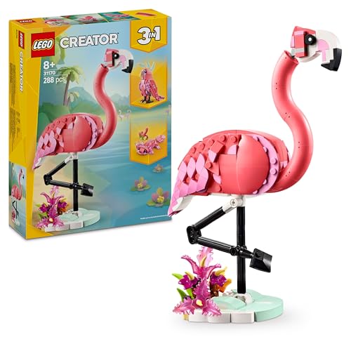 LEGO Creator 3in1 Wilde Tiere: Rosa Flamingo - umbaubar in eine Kakadu Minifigur oder einen Axolotl – Kreatives Spielzeug - Geburtstagsgeschenk für Mädchen und Jungen ab 8 Jahren – 31170