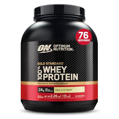 Optimum Nutrition Gold Standard 100% Whey, Proteinpulver, Geschmack Vanilla Ice Cream, 2.28kg, 76 Portionen, Verpackung Kann Variieren