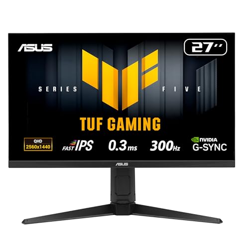 ASUS TUF Gaming VG27AQML5A QHD Monitor (27 Zoll, 2560 x 1440, 300Hz, Fast IPS, ELMB Sync, AMD FreeSync Premium, VESA DisplayHDR 400, 0,3ms Reaktionszeit, Lautsrecher, 2x HDMI, DisplayPort, Gaming AI)