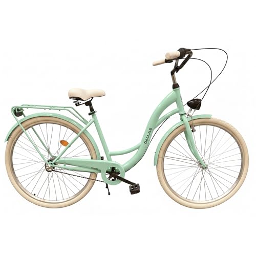 Fahrrad 28 Zoll - Bequemes Cityrad für Damen und Herren - mit 3-Gang Shimano Schaltung - Komfortabler Tiefeinsteiger für Stadt und Pendler - Dallas City - Minze, Creme