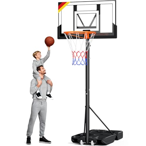 Basketballkorb Outdoor,Basketball Korb 100-305cm Höhenverstellbar,Basketballkörbe mit Ständer, Bruchsichere Rückwand, 2 Wetterfest Netz,für Kinder