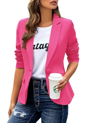 Cicy Bell Damen Casual Langarm Blazer Revers Büro Arbeit Blazer Jacke Helles Rosa M