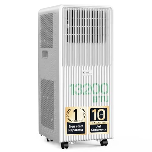 KresicoKlima Mobile Klimaanlage 13200 BTU, Klimaanlage mobil mit Abluftschlauch, Mobiles Klimagerät mit Abluftschlauch für Räume bis zu 50m²/125m³, Klimagerät mit Timer, R290, weiß