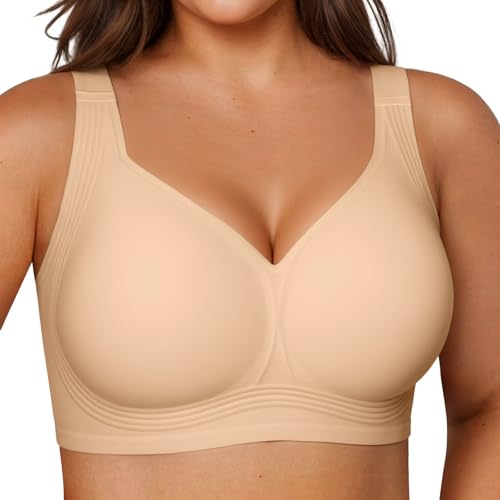 Vertvie Seamless BH Damen Große Brüste ohne Bügel Jelly Bra Push Up Minimizer Soft Bustier Nahtlose Bralette Breite Träger Volle Abdeckung(Haut,95C)